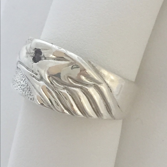 NWT SS .925 Eagle ring, ruby eye, handmade by me - Picture 3 of 3